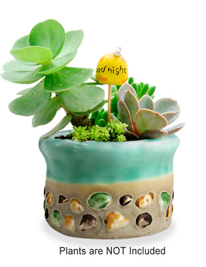  Paint Drip Glazed Ceramic Succulent Planter w Inlaid Stone | Plant Pot | Dahlia