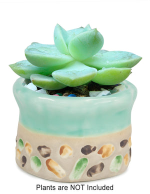  Paint Drip Glazed Ceramic Succulent Planter w Inlaid Stone | Plant Pot | Dahlia