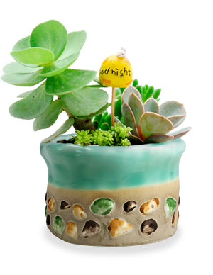  Paint Drip Glazed Ceramic Succulent Planter w Inlaid Stone | Plant Pot | Dahlia