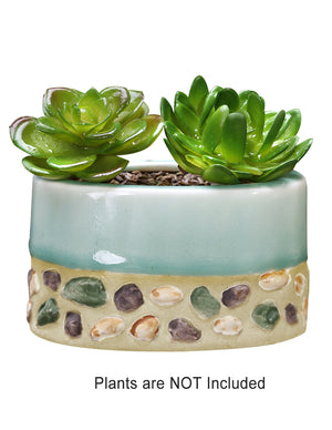  Paint Drip Glazed Ceramic Succulent Planter w Inlaid Stone | Plant Pot | Dahlia