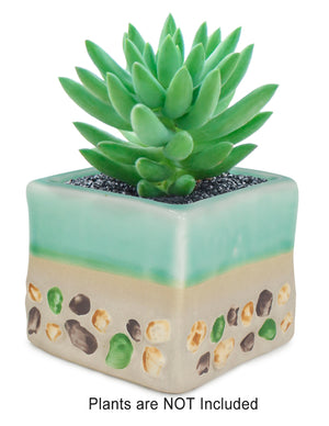  Paint Drip Glazed Ceramic Succulent Planter w Inlaid Stone | Plant Pot | Dahlia