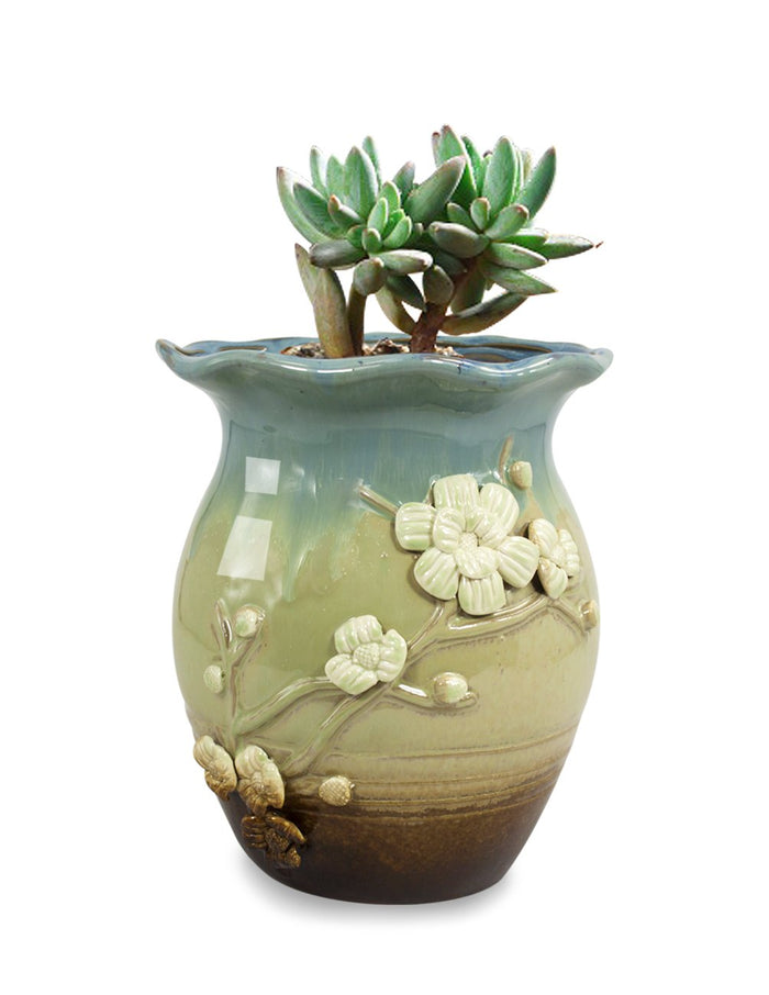 Tri Color Flower Ceramic Succulent Pot | Planter | Dahlia