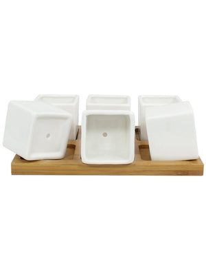  Mini White Square Porcelain Succulent Planter w Saucer Set of 6 | Plant Pot | Dahlia