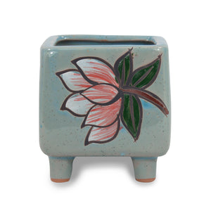  Painted Flower Ceramic Succulent Planterwith Foot |Plant Pot | Dahlia