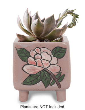 Painted Flower Ceramic Succulent Planterwith Foot |Plant Pot | Dahlia