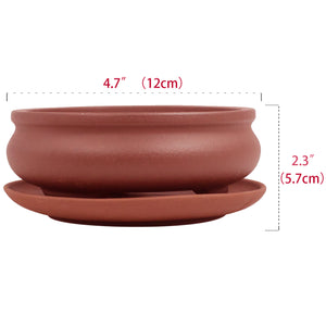  Shallow Bowl Zisha Bonsai Pot w Saucer | Plant Pot | Dahlia
