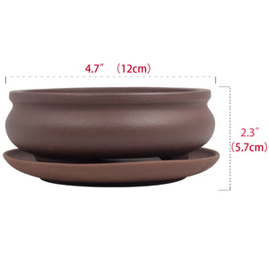  Shallow Bowl Zisha Bonsai Pot w Saucer | Plant Pot | Dahlia