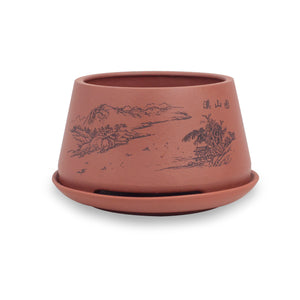  Mountain Top Scene Zisha Succulent Pot w Saucer Brown | Plant Pot Bonsai | Dahlia