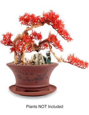  Bird on Branch Zisha Bonsai Pot w Saucer | Plant Pot Bonsai | Dahlia