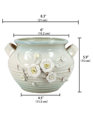  Blue White 3D Flower Ceramic Succulent Planter | Plant Pot Bonsai | Dahlia