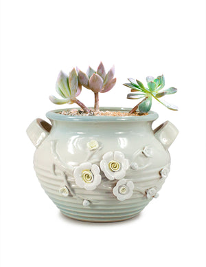  Blue White 3D Flower Ceramic Succulent Planter | Plant Pot Bonsai | Dahlia