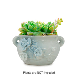  Blue White 3D Flower Ceramic Succulent Planter | Plant Pot Bonsai | Dahlia