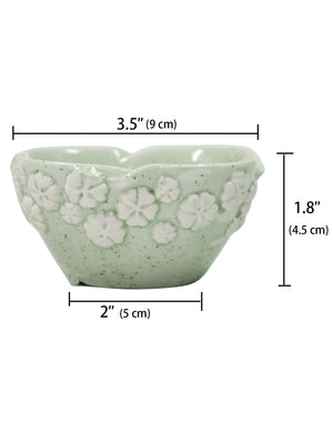  Embossed Floral Green Ceramic Succulent Planter | Plant Pot Bonsai | Dahlia