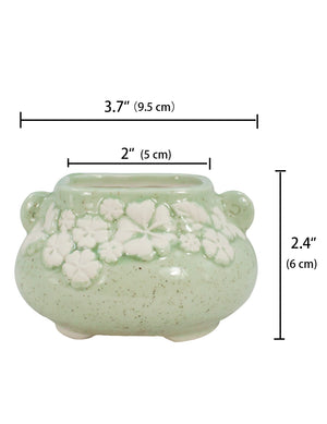  Embossed Floral Green Ceramic Succulent Planter | Plant Pot Bonsai | Dahlia