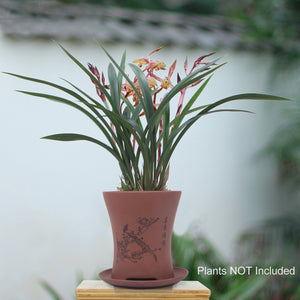  Magpie on Branch Zisha Bonsai Pot w Saucer Brown | Plant Pot Bonsai | Dahlia