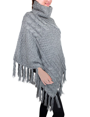 Knitted Poncho Super Thick Multi-pattern Turtleneck Cape