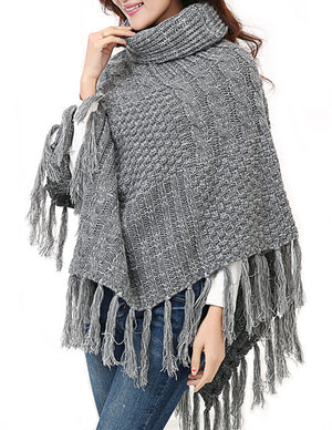 Knitted Poncho Super Thick Multi-pattern Turtleneck Cape