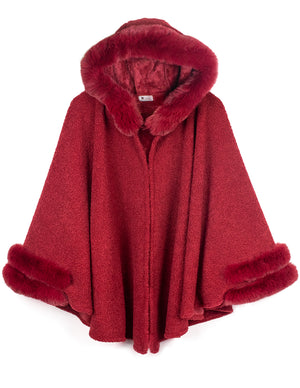 Dahlia Women's Winter Poncho Cape – Luxurious Faux Fur-Trimmed, Shed-Free, Silky Touch, Fleece-Lined Elegant Cloak