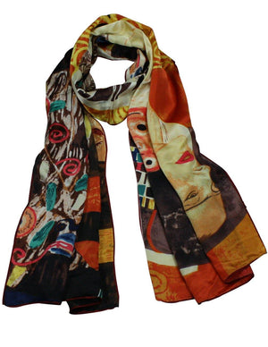 [product type] | 100% Luxury Long Silk Scarf - Gustav Klimt's Artwork | Dahlia