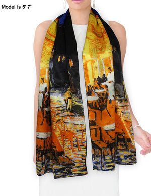 [product type] | 100% Luxury Long Silk Scarf - Van Gogh's Artwork | Dahlia