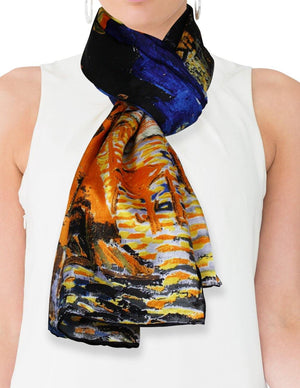 [product type] | 100% Luxury Long Silk Scarf - Van Gogh's Artwork | Dahlia