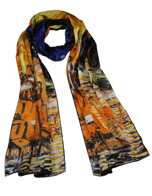 [product type] | 100% Luxury Long Silk Scarf - Van Gogh's Artwork | Dahlia