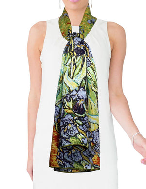 [product type] | 100% Luxury Long Silk Scarf - Van Gogh's Artwork | Dahlia