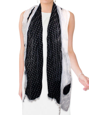 Cotton Lace Stitching Embroider Decorative Flowers Long Scarf Shawl