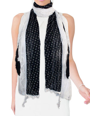 Cotton Lace Stitching Embroider Decorative Flowers Long Scarf Shawl