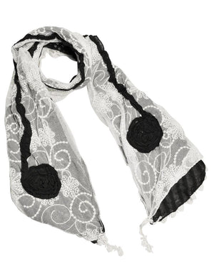 Cotton Lace Stitching Embroider Decorative Flowers Long Scarf Shawl