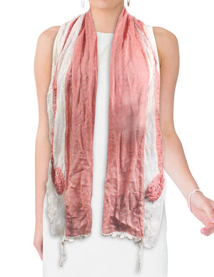 Cotton Lace Stitching Embroider Decorative Flowers Long Scarf Shawl