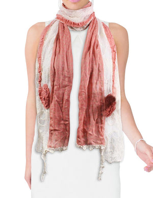 Cotton Lace Stitching Embroider Decorative Flowers Long Scarf Shawl