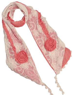 Cotton Lace Stitching Embroider Decorative Flowers Long Scarf Shawl