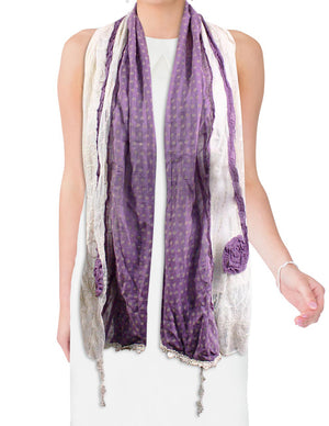 Cotton Lace Stitching Embroider Decorative Flowers Long Scarf Shawl