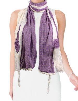 Cotton Lace Stitching Embroider Decorative Flowers Long Scarf Shawl