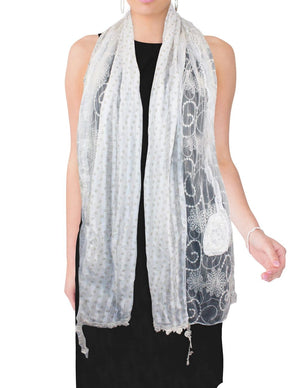 Cotton Lace Stitching Embroider Decorative Flowers Long Scarf Shawl
