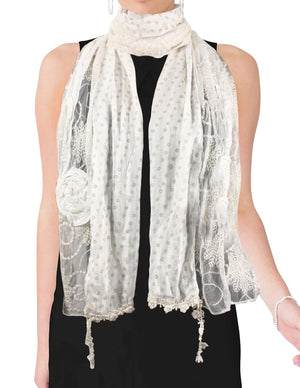 Cotton Lace Stitching Embroider Decorative Flowers Long Scarf Shawl