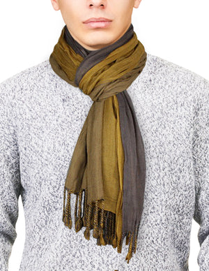 Men's Rayon Triple Color Layer Scrunch Long Scarf - Copper Gray