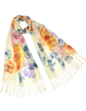 Wool Blend Scarfs, Wraps, and Shawls, Hand Painted Flowers