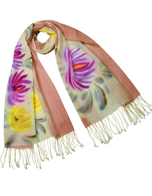 Wool Blend Scarfs, Wraps, and Shawls, Hand Painted Flowers