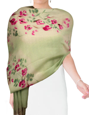 Wool Blend Scarfs, Wraps, and Shawls, Hand Painted Flowers