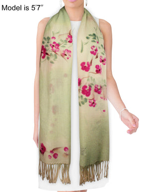 Wool Blend Scarfs, Wraps, and Shawls, Hand Painted Flowers