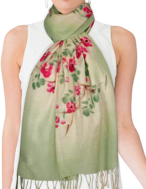 Wool Blend Scarfs, Wraps, and Shawls, Hand Painted Flowers