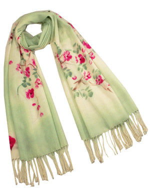 Wool Blend Scarfs, Wraps, and Shawls, Hand Painted Flowers