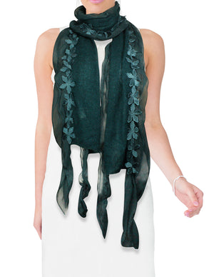 Fashion Carefree Chiffon Flowers Edge Knitted Long Scarf