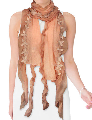 Fashion Carefree Chiffon Flowers Edge Knitted Long Scarf