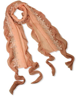 Fashion Carefree Chiffon Flowers Edge Knitted Long Scarf