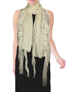 Fashion Carefree Chiffon Flowers Edge Knitted Long Scarf