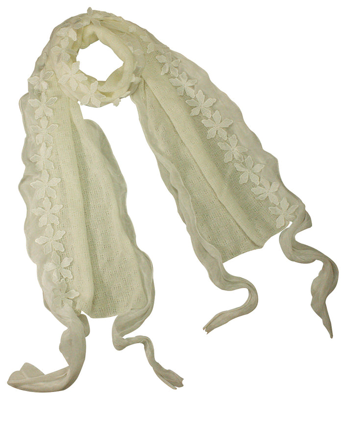 Fashion Carefree Chiffon Flowers Edge Knitted Long Scarf