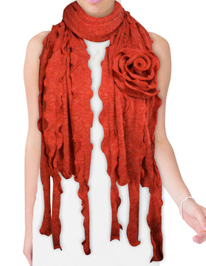 Fashion Large Flower Ruffle Knitted Tassels Ends Long Scarf